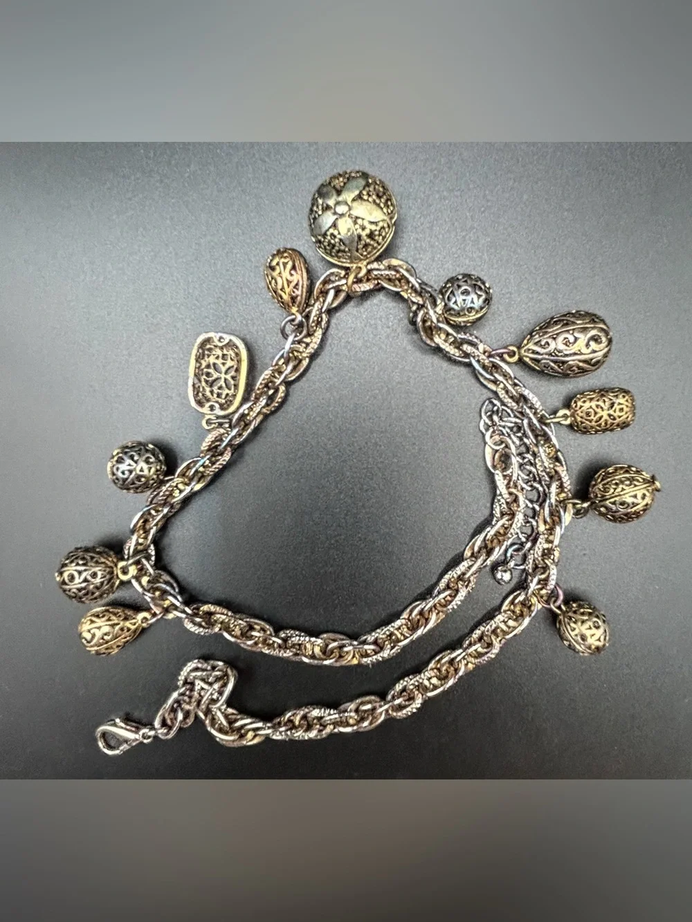 Gold Filigree Charm Statement Necklace